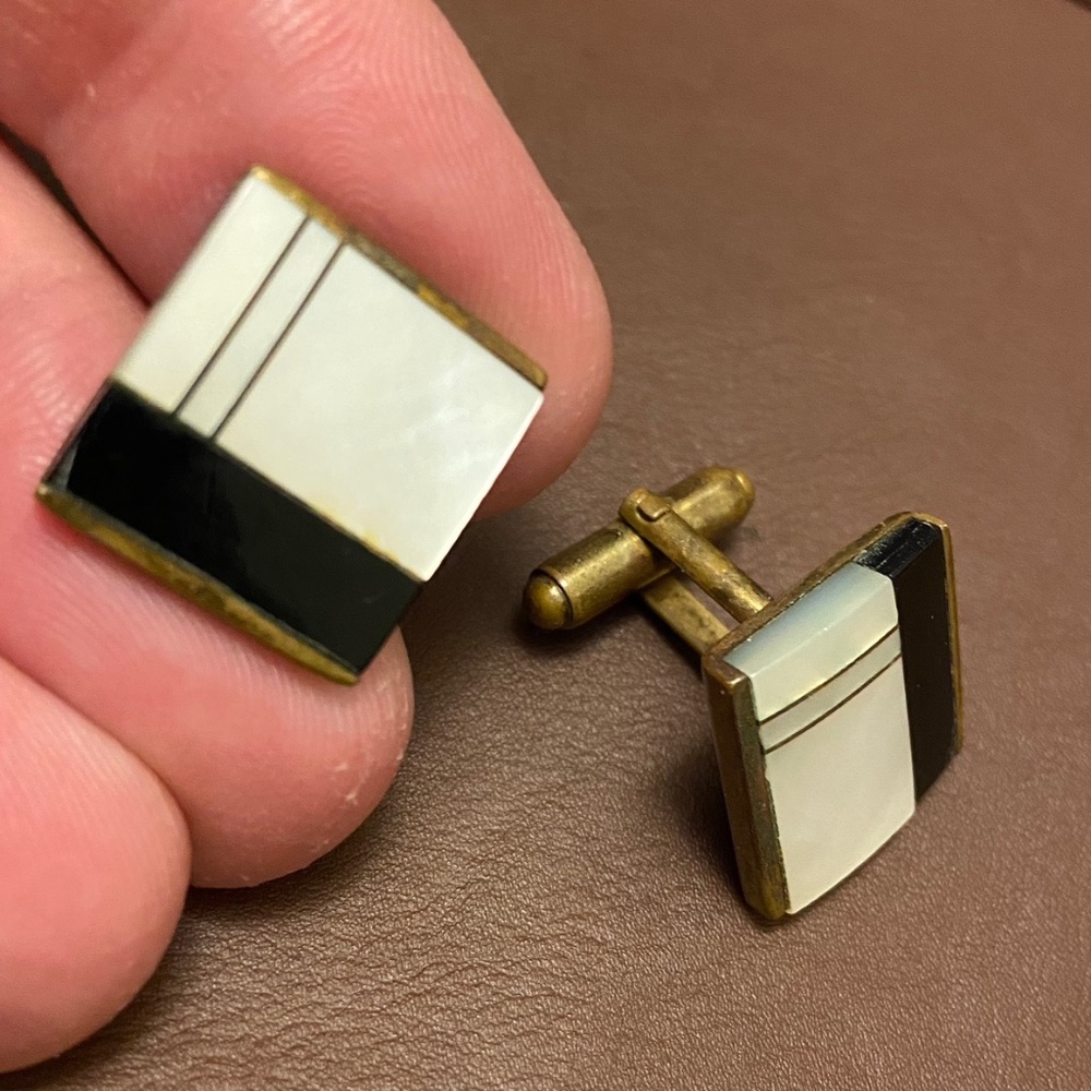 Vintage Cufflinks Mother of Pearl & Onyx